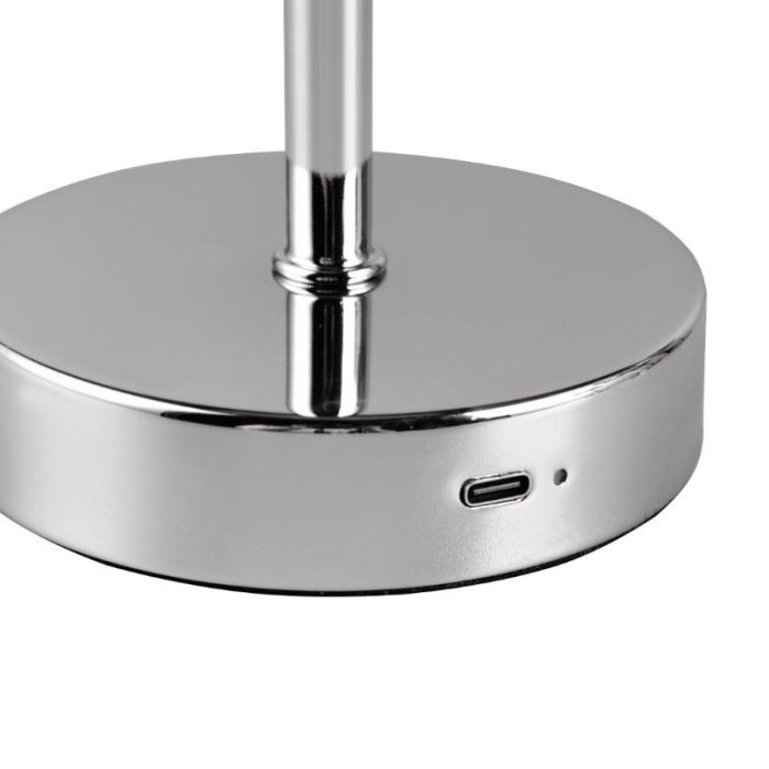 Lampe de table rechargeable moderne chromée, Dustin, 1W, 3000K LED, avec variateur tactile