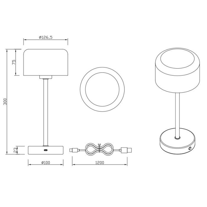 Lampe de table rechargeable moderne chromée, Dustin, 1W, 3000K LED, avec variateur tactile