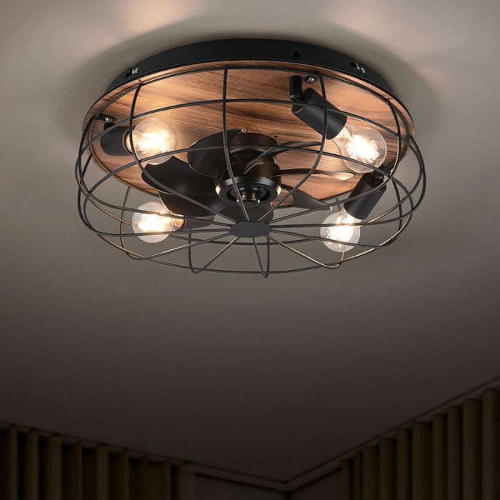 Ventilateur de plafond moderne noir, Roberto, avec télécommande