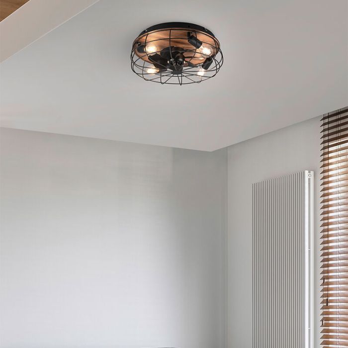 Ventilateur de plafond moderne noir, Roberto, avec télécommande