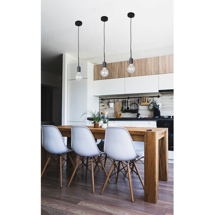 Suspension sans abat-jour noire industrielle, Bolb
