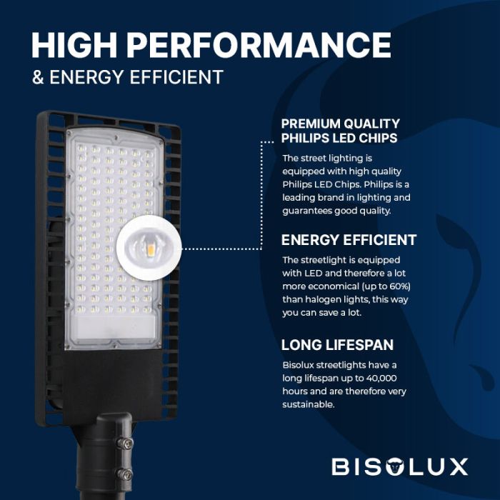 Bisolux réverbère LED Garry, 90W, 6000K, garantie de 5 ans
