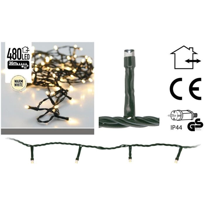 Lumières de Noël extérieures à LED de 36 m, 480 lumières blanches chaudes